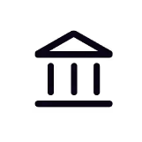 Black icon of a classical building with three pillars and a triangular pediment.