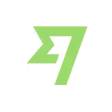 Green stylized number 7 with a three-bar design on a black background.