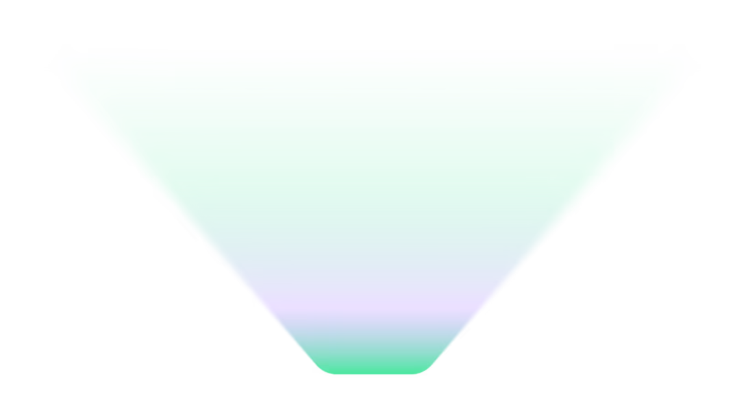 Inverted triangle gradient transitioning from bright green at the top to light purple and green at the bottom.