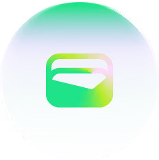 Circular icon with a gradient green and purple background featuring a minimalist envelope symbol in the center.