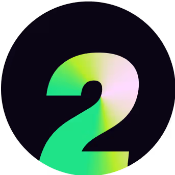 Gradient number 2 in shades of green, yellow, and pink on black background.