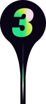 Large multicolored number 3 with a horizontal light streak extending from it on a black background.